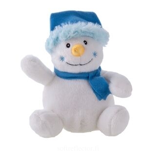 Snowman in blue cap and scarf suitable for printing
